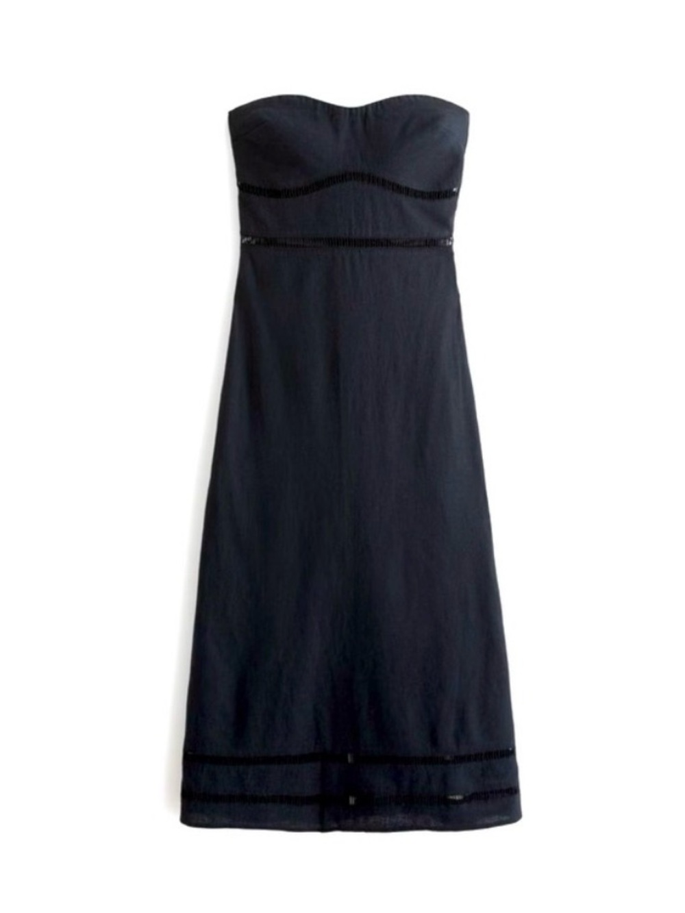Abercrombie & Fitch Strapless Black Linen Midi Dress with Ladder Stitch - Picture 3 of 8